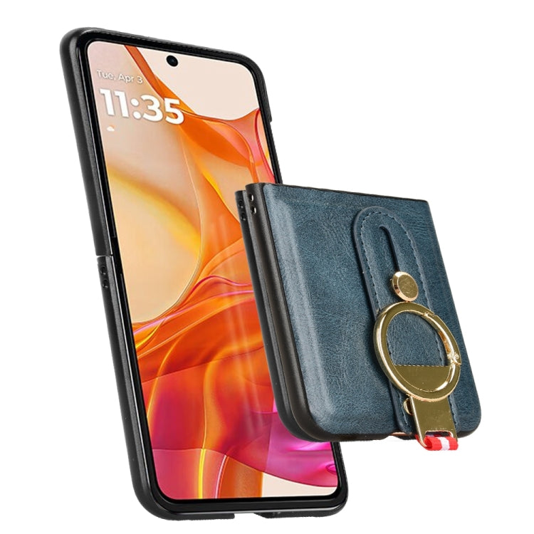 For Motorola Razr 50 Wristband Leather Back Phone Case(Blue) by buy2fix