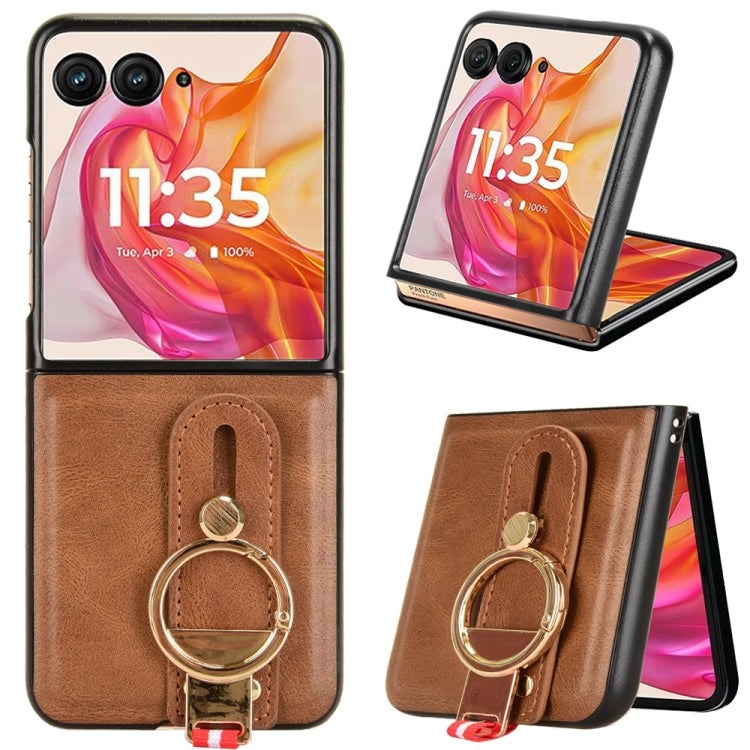 For Motorola Razr 50 Wristband Leather Back Phone Case(Brown) by buy2fix