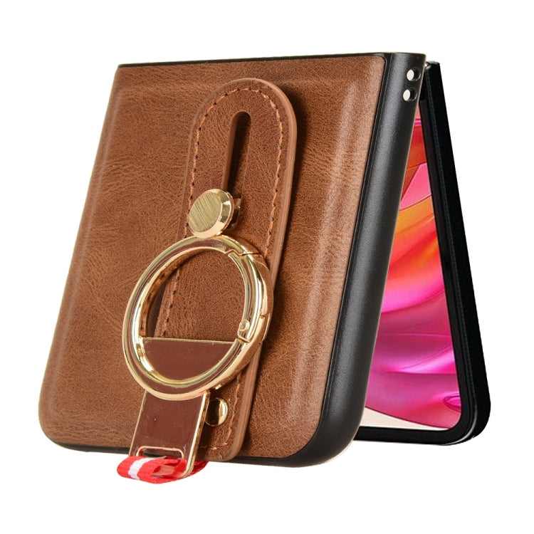 For Motorola Razr 50 Wristband Leather Back Phone Case(Brown) by buy2fix