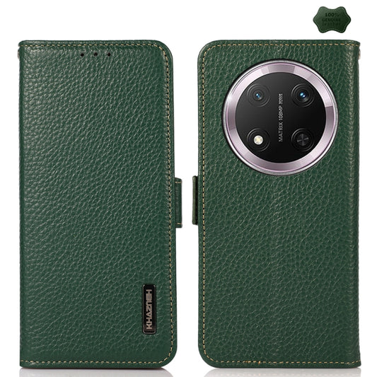 For Honor X9c KHAZNEH Side-Magnetic Litchi Genuine Leather RFID Phone Case(Green) - Honor Cases by buy2fix | Online Shopping UK | buy2fix