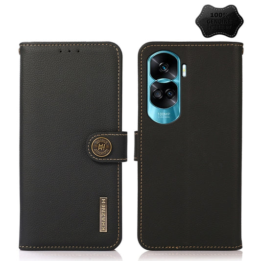 For Honor X50i 5G/90 Lite KHAZNEH Custer Genuine Leather RFID Phone Case(Black) - Honor Cases by buy2fix | Online Shopping UK | buy2fix