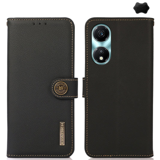 For Honor X5 Plus KHAZNEH Custer Genuine Leather RFID Phone Case(Black) - Honor Cases by buy2fix | Online Shopping UK | buy2fix
