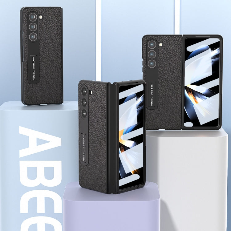 For Samsung Galaxy Z Fold5 ABEEL Integrated Genuine Leather Litchi Texture Phone Case with Holder(Black) - Galaxy Z Fold5 Cases by buy2fix | Online Shopping UK | buy2fix