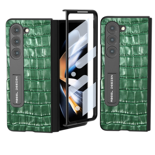 For Samsung Galaxy Z Fold5 ABEEL Integrated Crocodile Texture Genuine Leather Phone Case with Holder(Green)