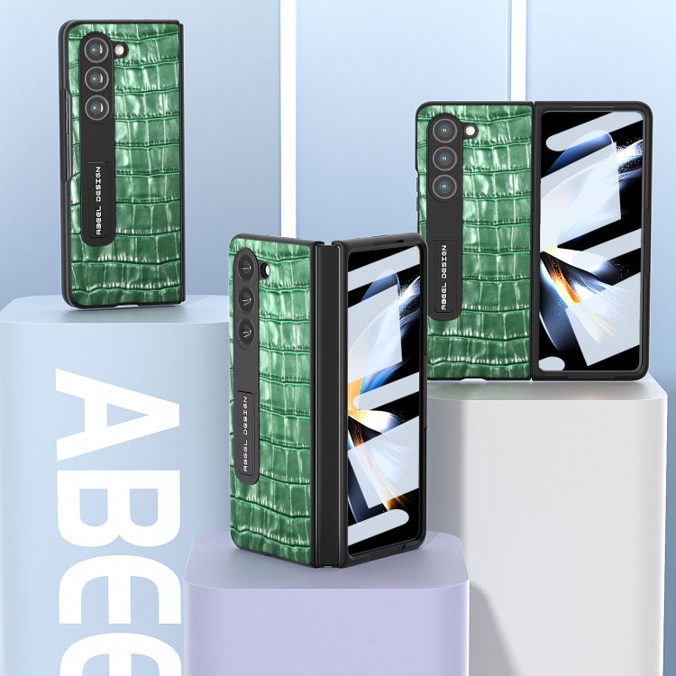 For Samsung Galaxy Z Fold5 ABEEL Integrated Crocodile Texture Genuine Leather Phone Case with Holder(Green) - Galaxy Z Fold5 Cases by buy2fix | Online Shopping UK | buy2fix