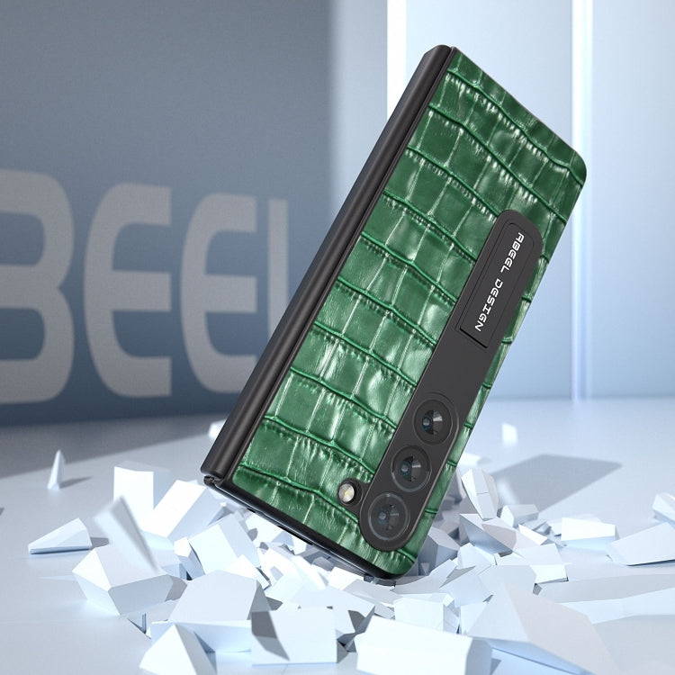 For Samsung Galaxy Z Fold5 ABEEL Integrated Crocodile Texture Genuine Leather Phone Case with Holder(Green) - Galaxy Z Fold5 Cases by buy2fix | Online Shopping UK | buy2fix