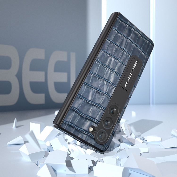 For Samsung Galaxy Z Fold5 ABEEL Integrated Crocodile Texture Genuine Leather Phone Case with Holder(Blue) - Galaxy Z Fold5 Cases by buy2fix | Online Shopping UK | buy2fix