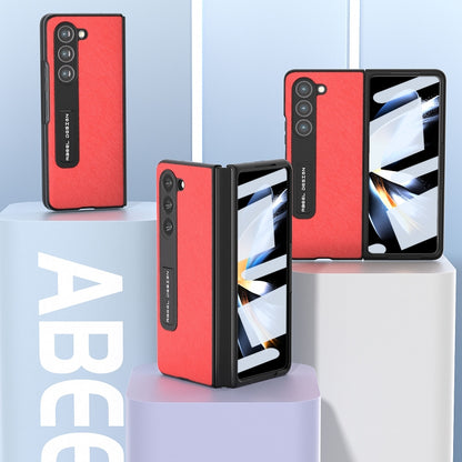 For Samsung Galaxy Z Fold5 ABEEL Integrated Cross Texture Genuine Leather Phone Case with Holder(Red) - Galaxy Z Fold5 Cases by buy2fix | Online Shopping UK | buy2fix