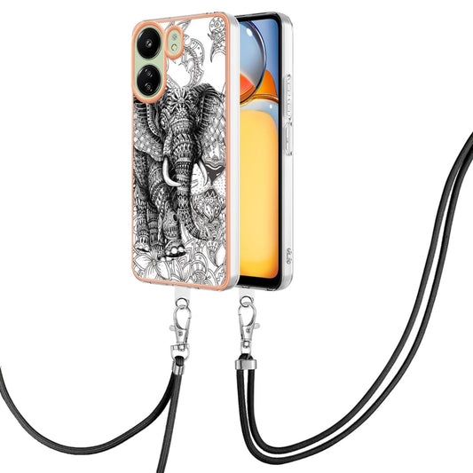 For Xiaomi Redmi 13C 4G Electroplating Dual-side IMD Phone Case with Lanyard(Totem Elephant) by buy2fix