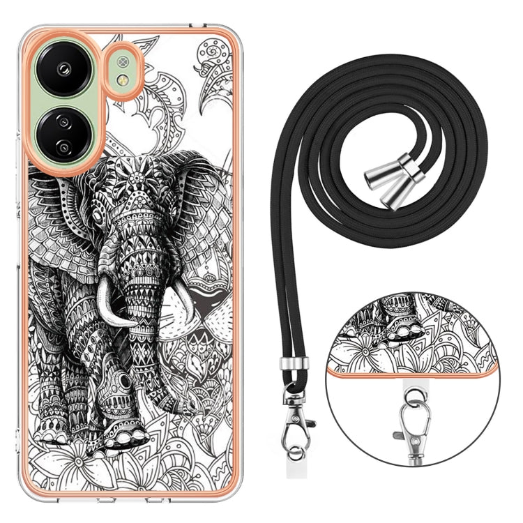 For Xiaomi Redmi 13C 4G Electroplating Dual-side IMD Phone Case with Lanyard(Totem Elephant) by buy2fix