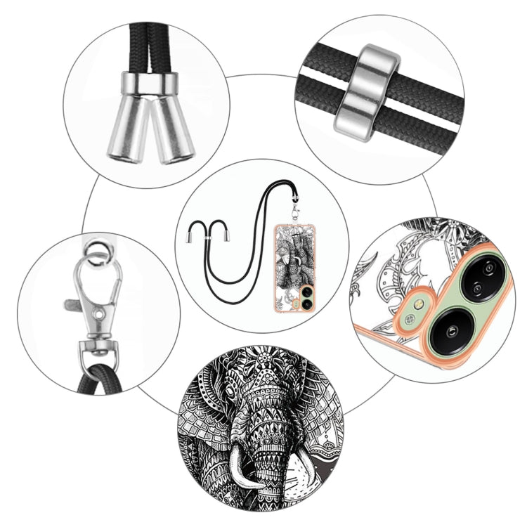 For Xiaomi Redmi 13C 4G Electroplating Dual-side IMD Phone Case with Lanyard(Totem Elephant) by buy2fix