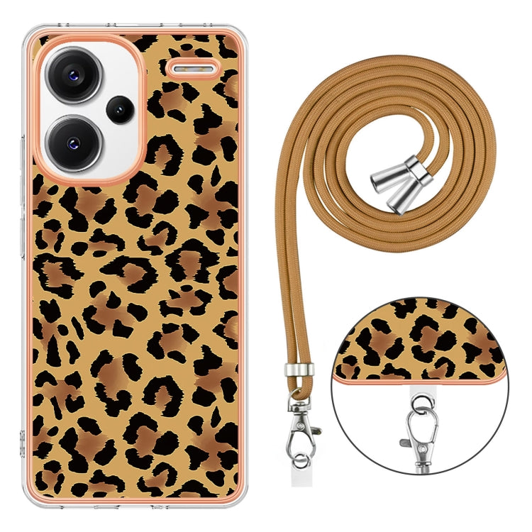 For Xiaomi Redmi Note 13 Pro+ 5G Electroplating Dual-side IMD Phone Case with Lanyard(Leopard Print) - Xiaomi Cases by buy2fix | Online Shopping UK | buy2fix