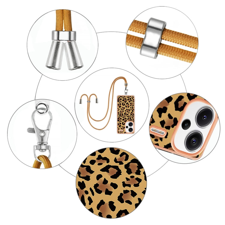 For Xiaomi Redmi Note 13 Pro+ 5G Electroplating Dual-side IMD Phone Case with Lanyard(Leopard Print) - Xiaomi Cases by buy2fix | Online Shopping UK | buy2fix