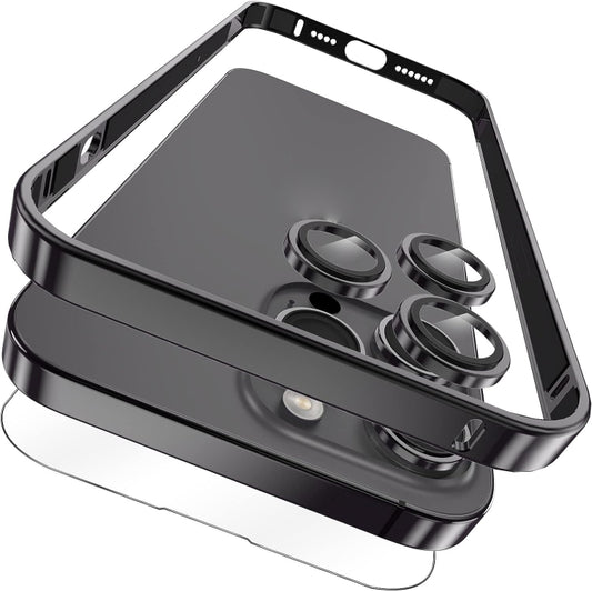 For iPhone 14 Pro Max 3 in 1 Ultra-thin Metal Frame + Lens + Film Phone Protection Set(Black) - iPhone 14 Pro Max Cases by buy2fix | Online Shopping UK | buy2fix