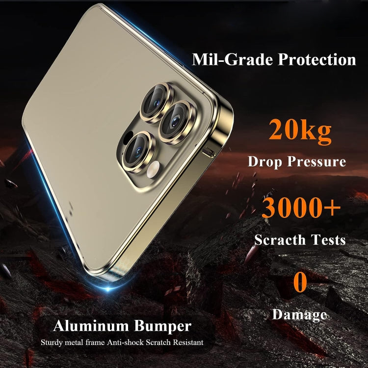 For iPhone 14 Pro Max 3 in 1 Ultra-thin Metal Frame + Lens + Film Phone Protection Set(Gold) - iPhone 14 Pro Max Cases by buy2fix | Online Shopping UK | buy2fix