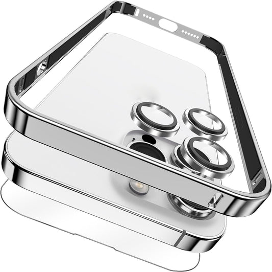 For iPhone 14 Pro Max 3 in 1 Ultra-thin Metal Frame + Lens + Film Phone Protection Set(Silver) - iPhone 14 Pro Max Cases by buy2fix | Online Shopping UK | buy2fix