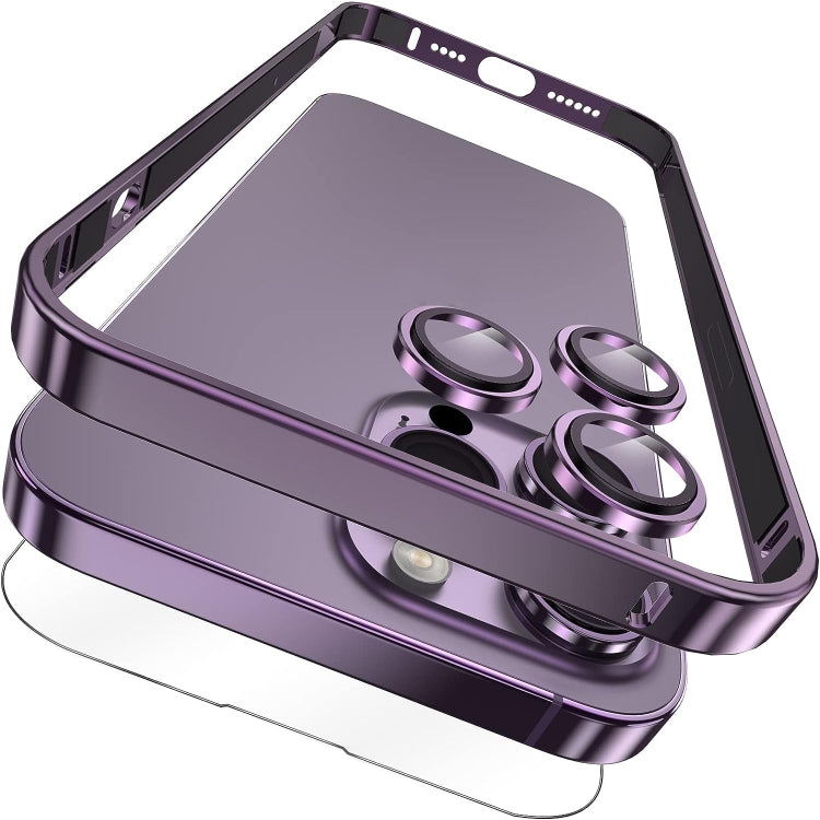For iPhone 14 Pro Max 3 in 1 Ultra-thin Metal Frame + Lens + Film Phone Protection Set(Purple) - iPhone 14 Pro Max Cases by buy2fix | Online Shopping UK | buy2fix