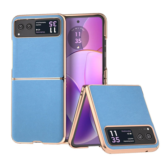 For Motorola Razr 40 Nano Electroplating Haze Texture PU Phone Case(Sky Blue) - Motorola Cases by buy2fix | Online Shopping UK | buy2fix