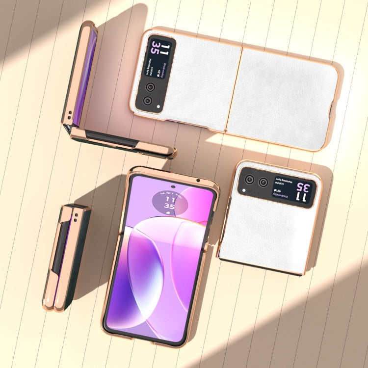 For Motorola Razr 40 Nano Electroplating Dual Color Lichi Texture PU Phone Case(White) by buy2fix