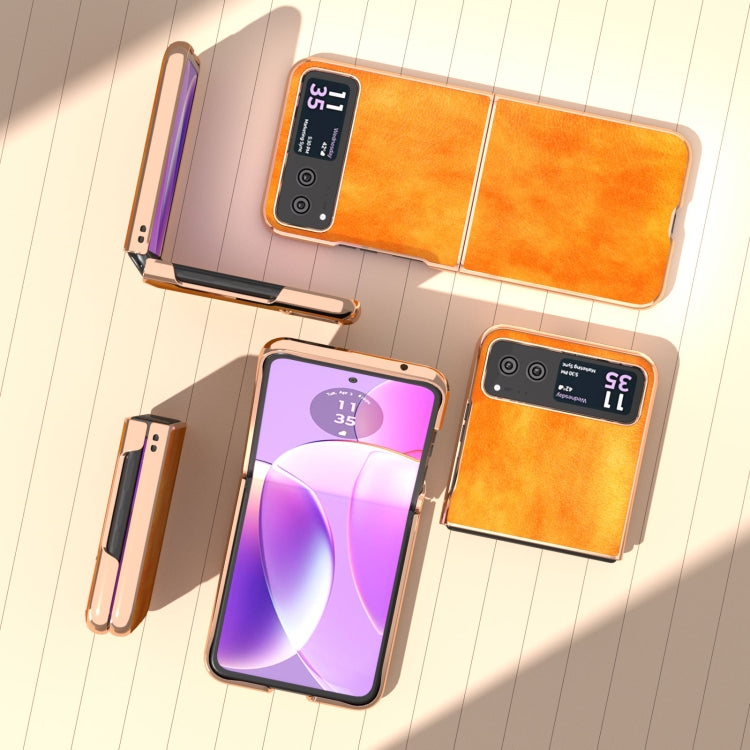 For Motorola Razr 40 Nano Electroplating Dual Color Lichi Texture PU Phone Case(Orange) by buy2fix