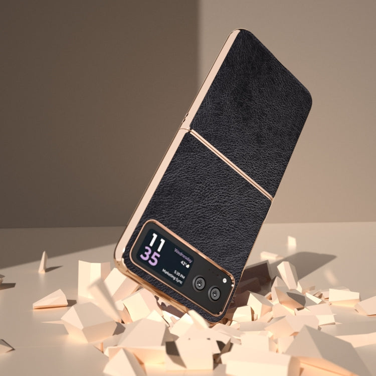 For Motorola Razr 40 Nano Electroplating Dual Color Lichi Texture PU Phone Case(Black) by buy2fix