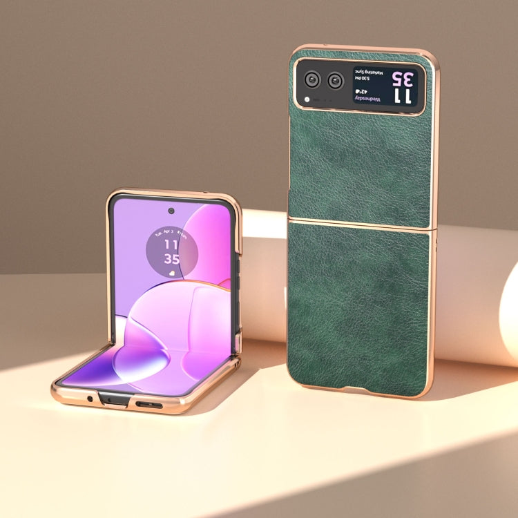 For Motorola Razr 40 Nano Electroplating Dual Color Lichi Texture PU Phone Case(Green) by buy2fix