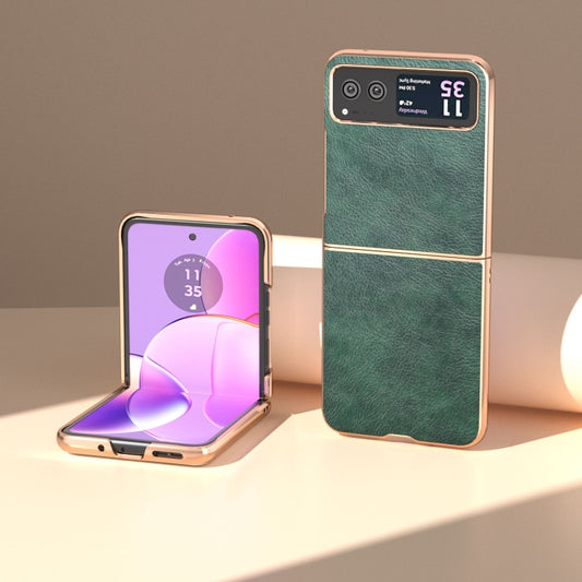 For Motorola Razr 40 Nano Electroplating Dual Color Lichi Texture PU Phone Case(Green) by buy2fix