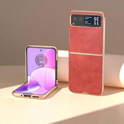 For Motorola Razr 40 Nano Electroplating Dual Color Cowhide Texture Protective Phone Case(Red) by buy2fix