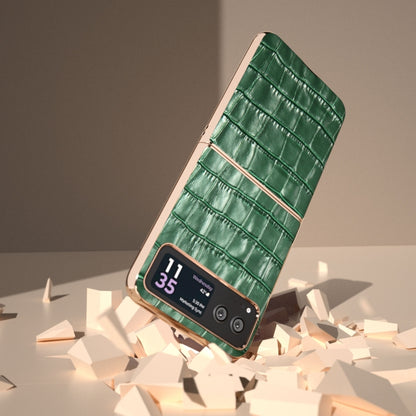 For Motorola Razr 40 Crocodile Texture Genuine Leather Electroplating Phone Case(Dark Green) - Motorola Cases by buy2fix | Online Shopping UK | buy2fix