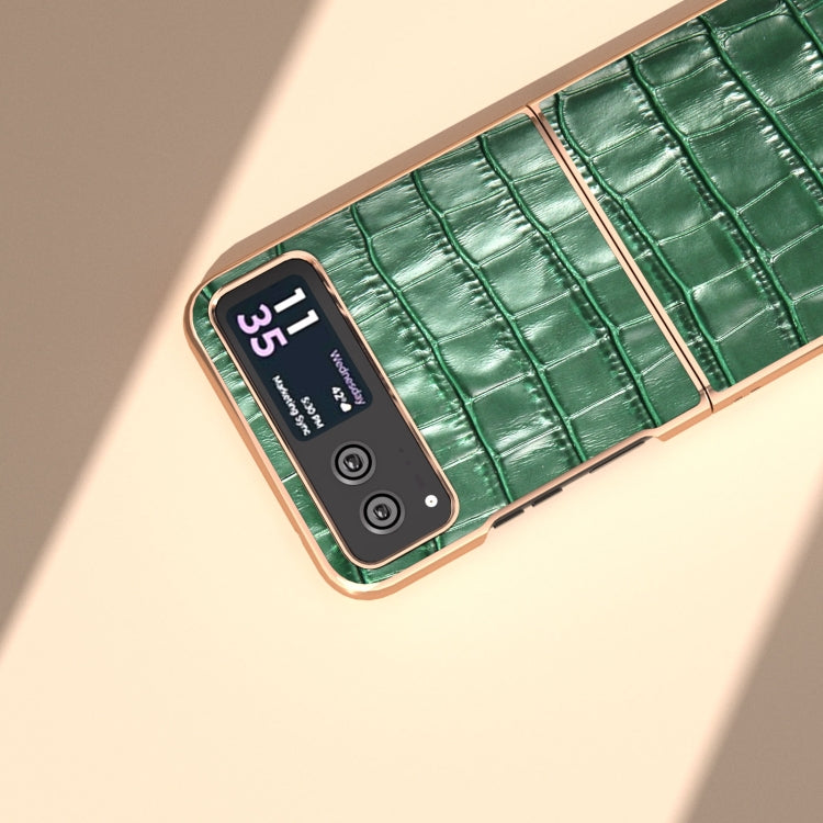 For Motorola Razr 40 Crocodile Texture Genuine Leather Electroplating Phone Case(Dark Green) - Motorola Cases by buy2fix | Online Shopping UK | buy2fix