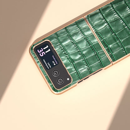 For Motorola Razr 40 Crocodile Texture Genuine Leather Electroplating Phone Case(Dark Green) - Motorola Cases by buy2fix | Online Shopping UK | buy2fix