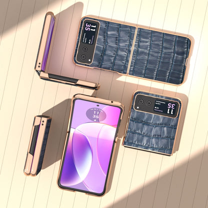 For Motorola Razr 40 Crocodile Texture Genuine Leather Electroplating Phone Case(Blue) by buy2fix