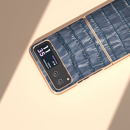 For Motorola Razr 40 Crocodile Texture Genuine Leather Electroplating Phone Case(Blue) by buy2fix