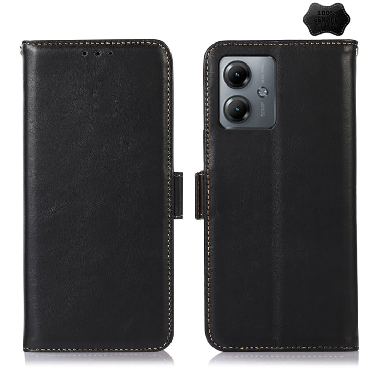For Motorola Moto G14 4G Magnetic Crazy Horse Texture Genuine Leather Phone Case(Black) - Motorola Cases by buy2fix | Online Shopping UK | buy2fix