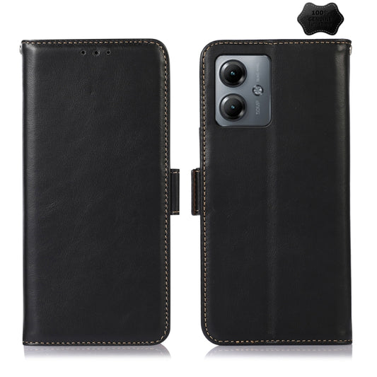 For Motorola Moto G14 4G Magnetic Crazy Horse Texture Genuine Leather Phone Case(Black) - Motorola Cases by buy2fix | Online Shopping UK | buy2fix