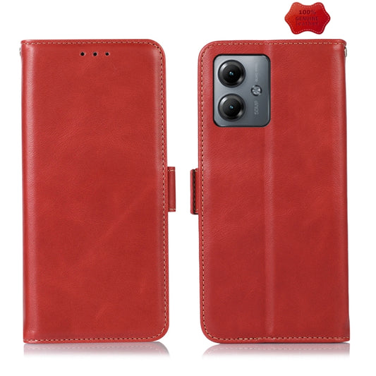 For Motorola Moto G14 4G Magnetic Crazy Horse Texture Genuine Leather Phone Case(Red) - Motorola Cases by buy2fix | Online Shopping UK | buy2fix