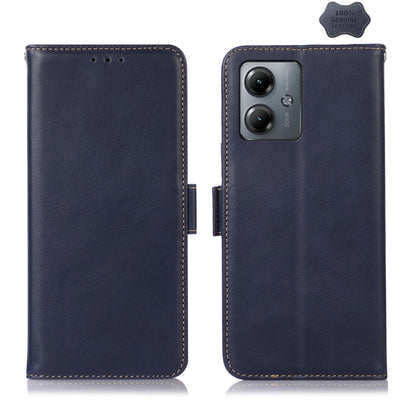 For Motorola Moto G14 4G Magnetic Crazy Horse Texture Genuine Leather Phone Case(Blue) - Motorola Cases by buy2fix | Online Shopping UK | buy2fix