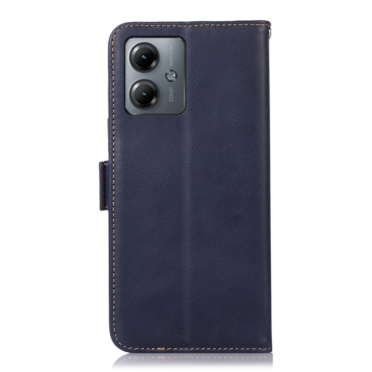 For Motorola Moto G14 4G Magnetic Crazy Horse Texture Genuine Leather Phone Case(Blue) - Motorola Cases by buy2fix | Online Shopping UK | buy2fix