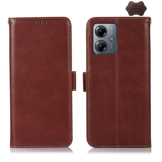 For Motorola Moto G14 4G Magnetic Crazy Horse Texture Genuine Leather Phone Case(Brown) - Motorola Cases by buy2fix | Online Shopping UK | buy2fix