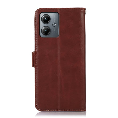 For Motorola Moto G14 4G Magnetic Crazy Horse Texture Genuine Leather Phone Case(Brown) - Motorola Cases by buy2fix | Online Shopping UK | buy2fix