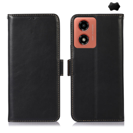 For Motorola Moto G04 / G24 Magnetic Crazy Horse Texture Genuine Leather Phone Case(Black) - Motorola Cases by buy2fix | Online Shopping UK | buy2fix