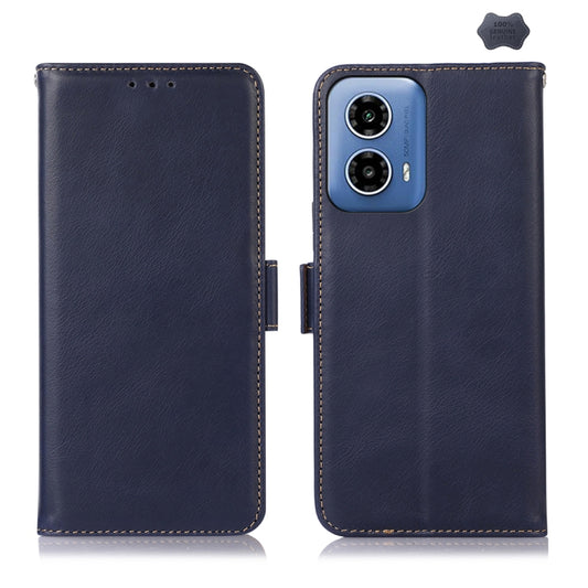For Motorola Moto G34 Magnetic Crazy Horse Texture Genuine Leather Phone Case(Blue) - Motorola Cases by buy2fix | Online Shopping UK | buy2fix