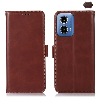 For Motorola Moto G34 Magnetic Crazy Horse Texture Genuine Leather Phone Case(Brown) - Motorola Cases by buy2fix | Online Shopping UK | buy2fix