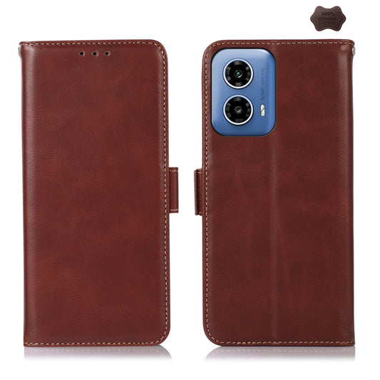 For Motorola Moto G34 Magnetic Crazy Horse Texture Genuine Leather Phone Case(Brown) - Motorola Cases by buy2fix | Online Shopping UK | buy2fix