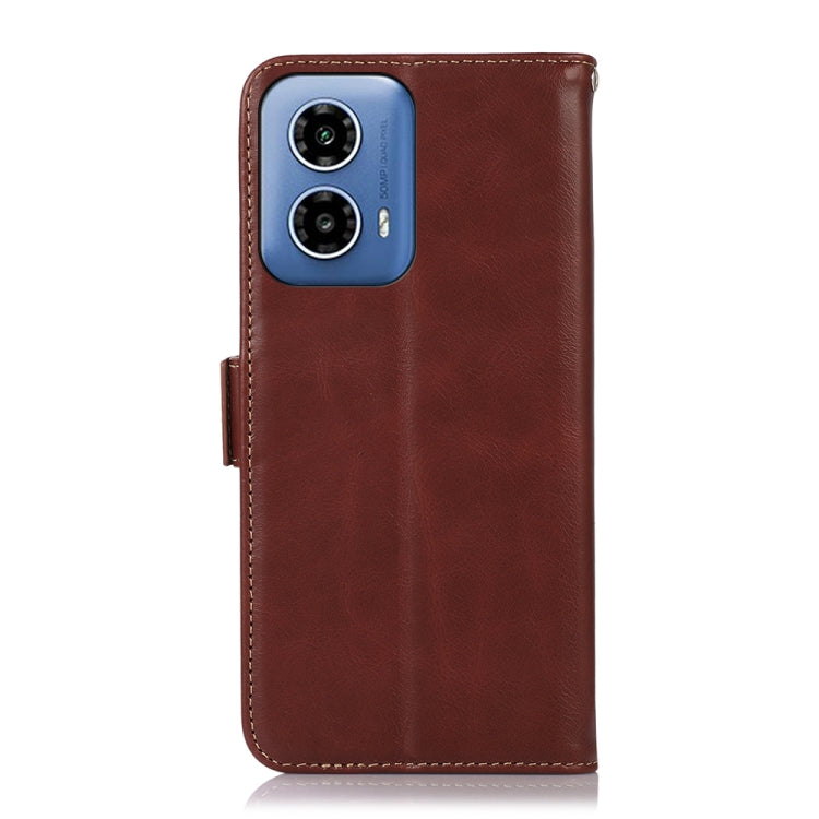 For Motorola Moto G34 Magnetic Crazy Horse Texture Genuine Leather Phone Case(Brown) - Motorola Cases by buy2fix | Online Shopping UK | buy2fix