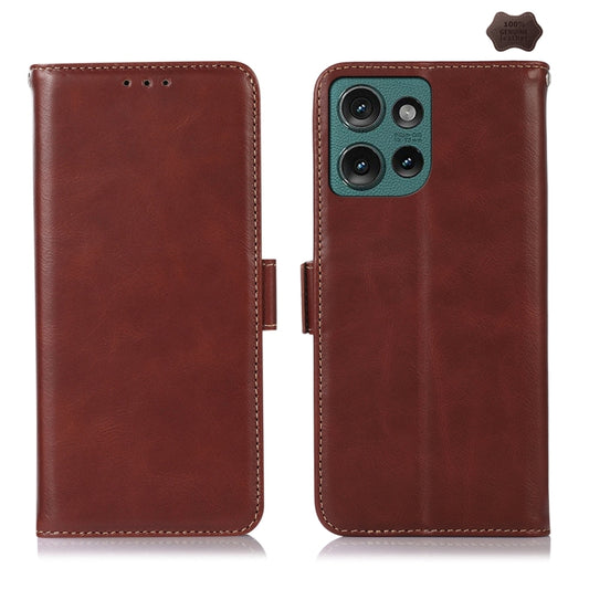 For Motorola Edge 50 Global Magnetic Crazy Horse Texture Genuine Leather Phone Case(Brown) - Motorola Cases by buy2fix | Online Shopping UK | buy2fix