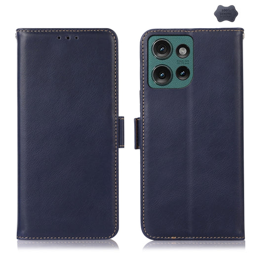 For Motorola Edge 50 Neo Magnetic Crazy Horse Texture Genuine Leather Phone Case(Blue) - Motorola Cases by buy2fix | Online Shopping UK | buy2fix