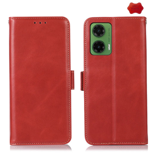 For Motorola Moto G35 Magnetic Crazy Horse Texture Genuine Leather Phone Case(Red) - Motorola Cases by buy2fix | Online Shopping UK | buy2fix
