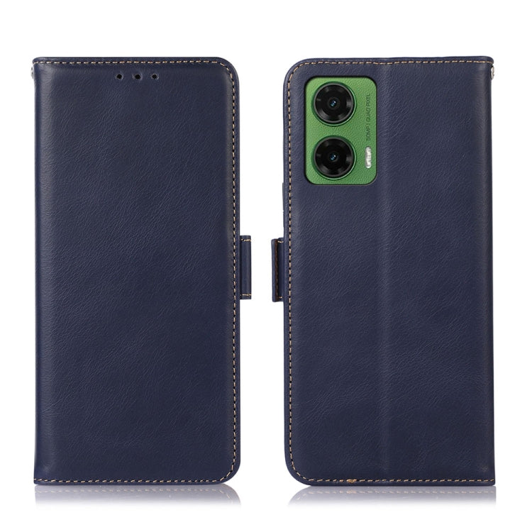 For Motorola Moto G35 Magnetic Crazy Horse Texture Genuine Leather Phone Case(Blue) - Motorola Cases by buy2fix | Online Shopping UK | buy2fix