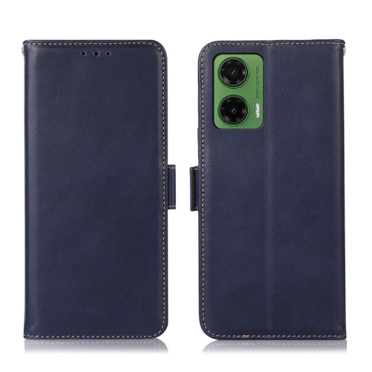 For Motorola Moto G35 Magnetic Crazy Horse Texture Genuine Leather Phone Case(Blue) - Motorola Cases by buy2fix | Online Shopping UK | buy2fix